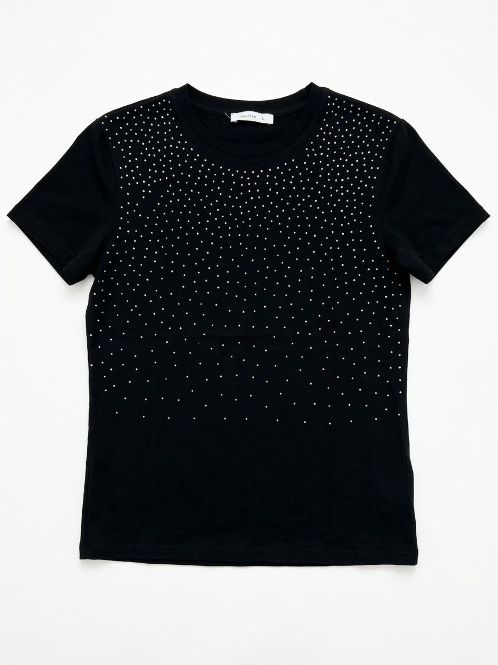 Terranova Black Rhinestone Studded Short Sleeve T-Shirt Size Large NWOT